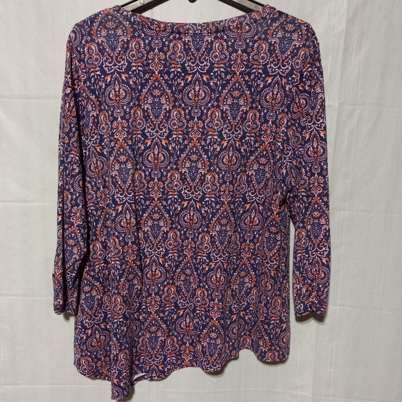 New Directions EUC Asymmetrical Tunic Top, Navy & Peach Patterned, XL - Picture 7 of 7